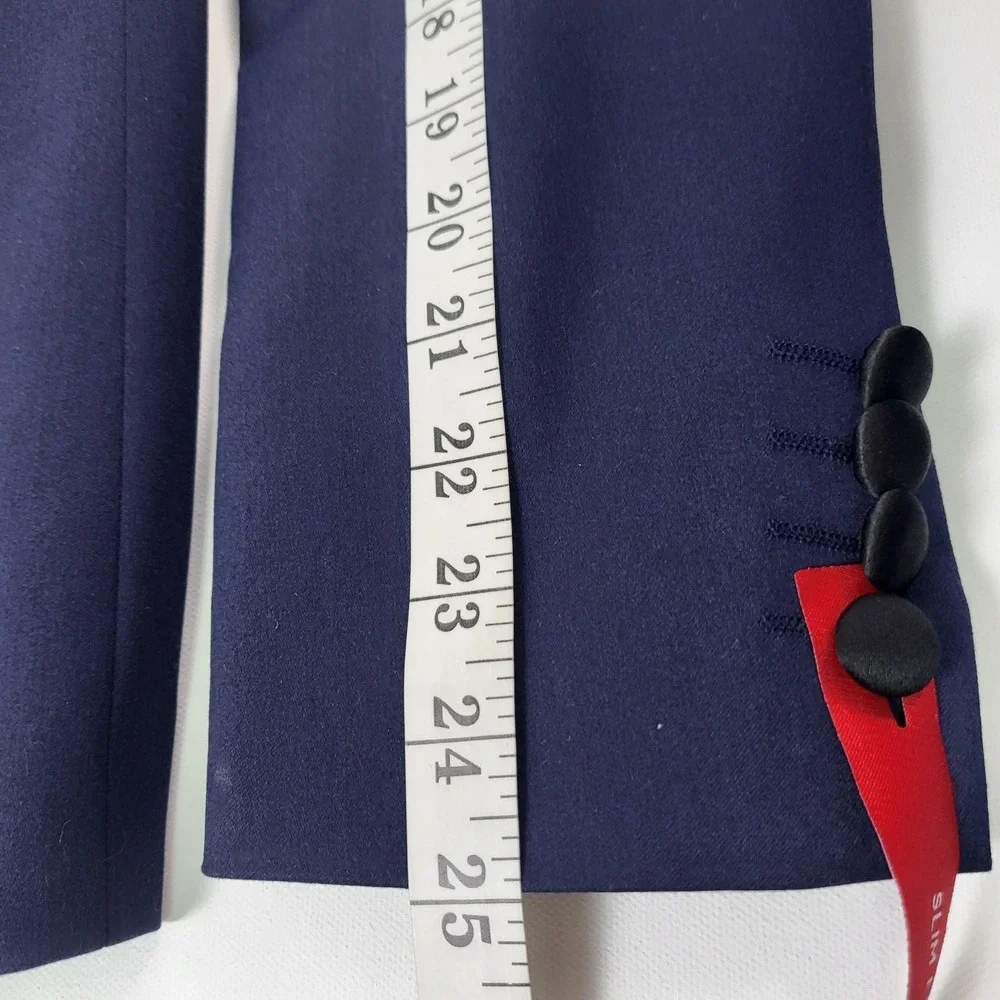JF J Ferrar Mens Blue Navy Shine Blazer Slim fit 38R Evening Edition Black Lapel